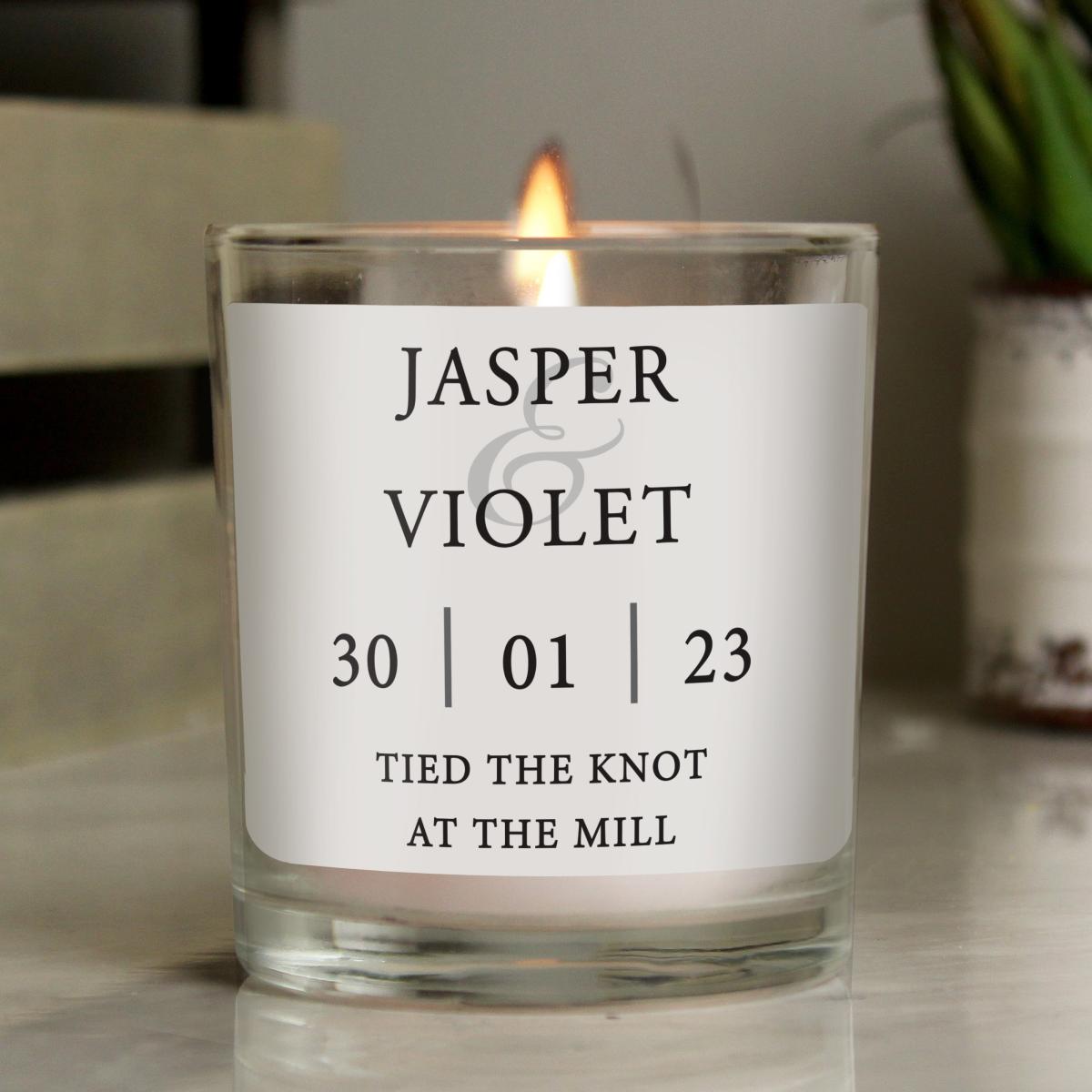 Personalised Couples Design Scented Jar Candle White – image 3