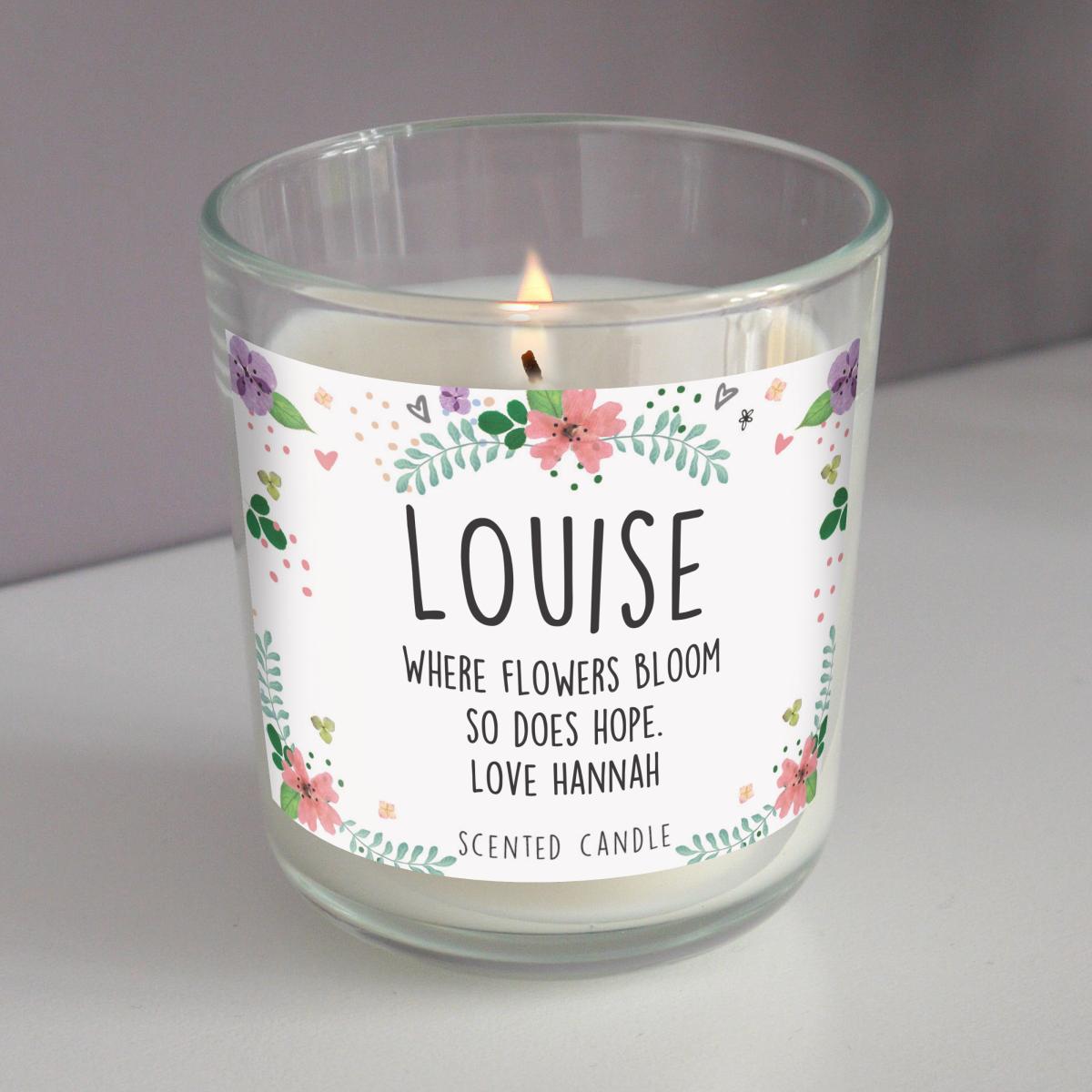 Personalised Floral Design Scented Jar Candle MultiColoured – image 3