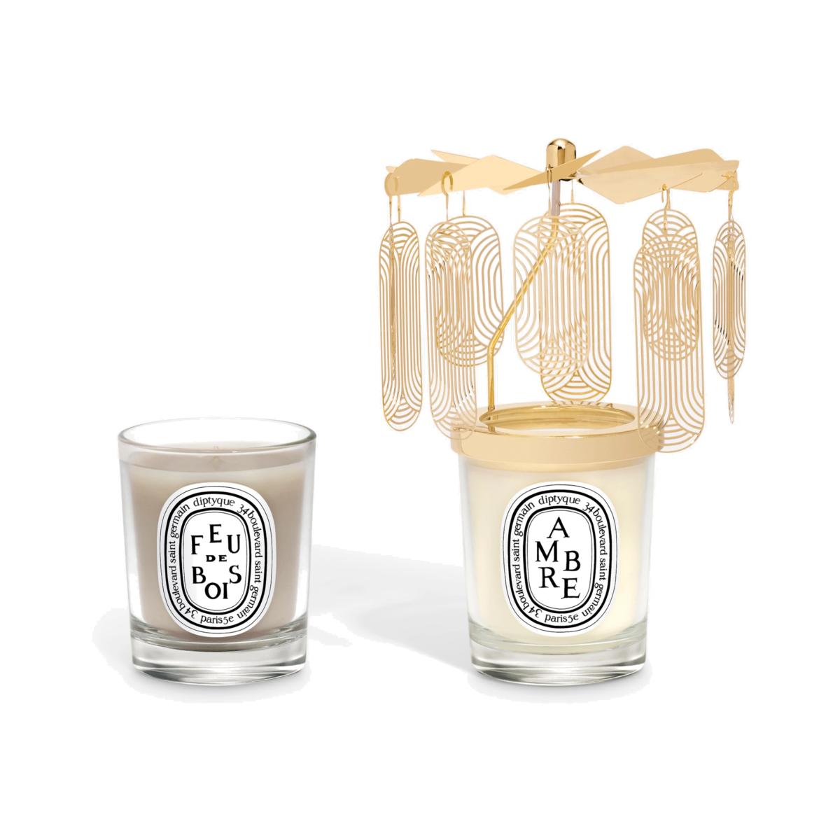 Diptyque Carousel Amber and Feu de Bois Scented Candles, 2 x 70g