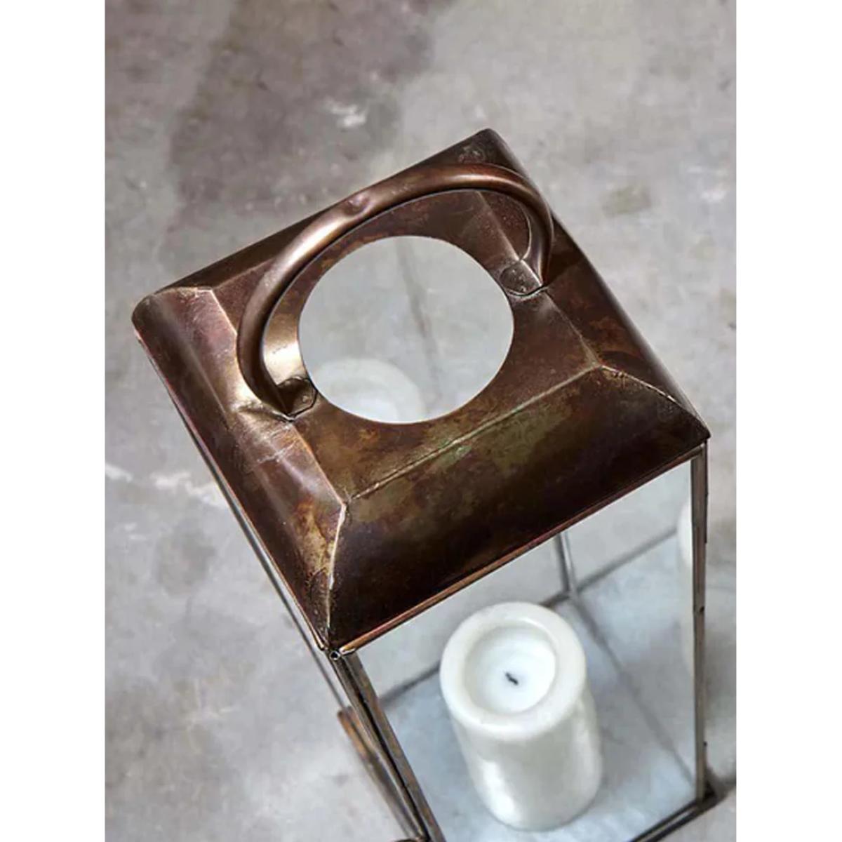 Nkuku Kaso Brass Lantern Candle Holder, Antique Brass – image 2