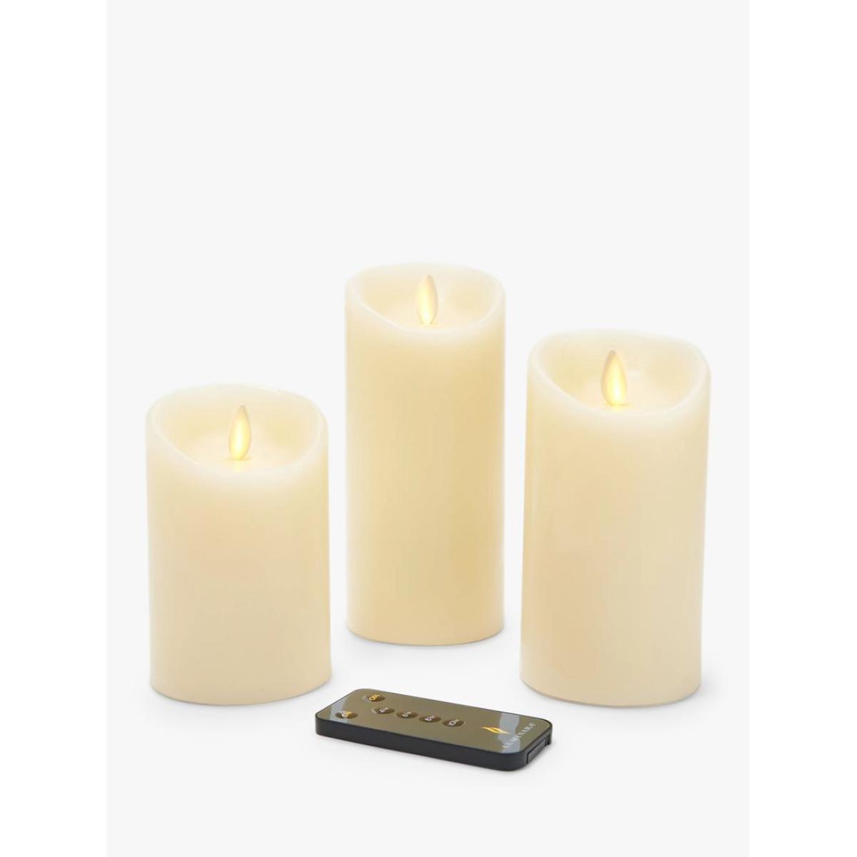 Luminara LED Wax Pillar Candles, Set of 3, Ivory – image 3