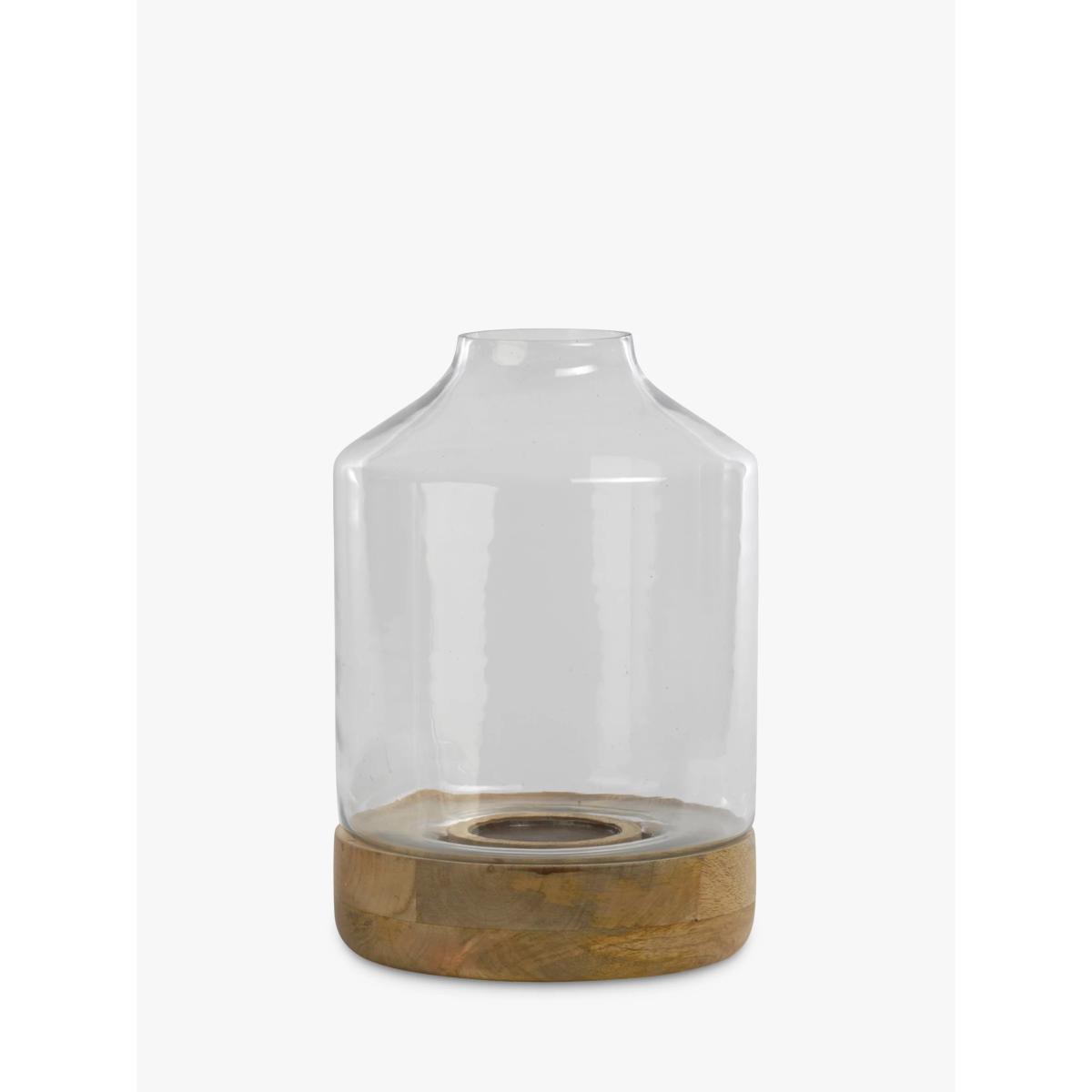 Nkuku Idha Mango Wood Tapered Hurricane Lantern Candle Holder, Natural, Small – image 2