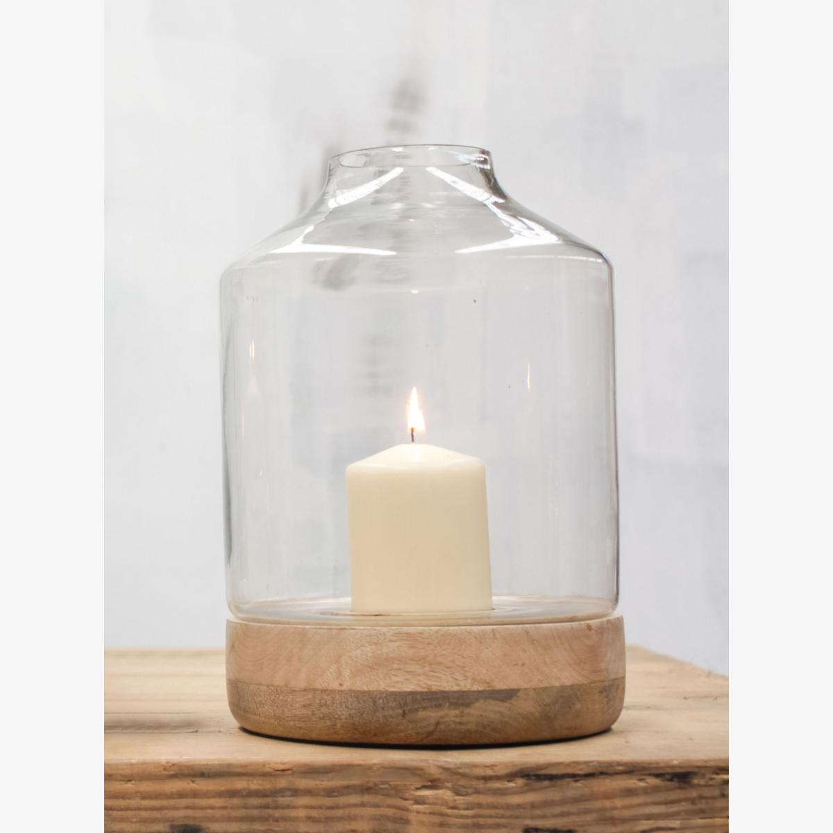 Nkuku Idha Mango Wood Tapered Hurricane Lantern Candle Holder, Natural, Small – image 1