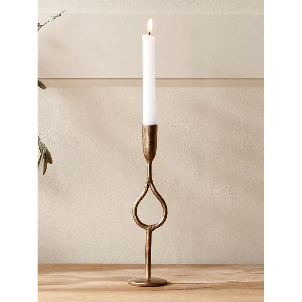 Nkuku Padook Iron Candlestick Holder, Brass – image 2