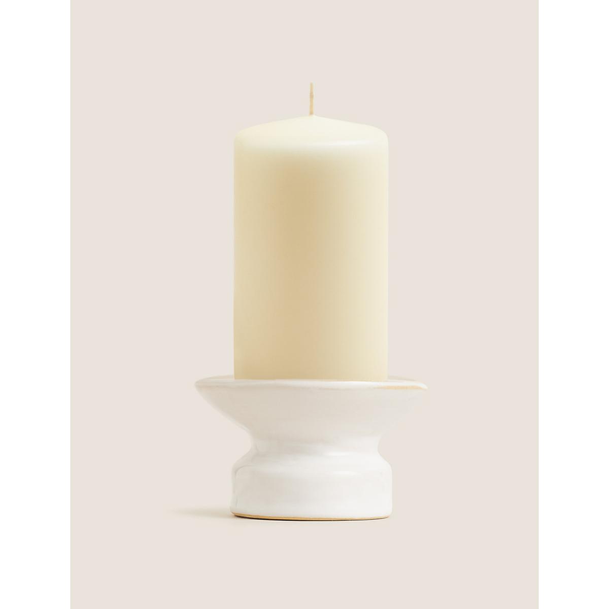 M&S Small Ceramic Pillar Candle Holder - White, White – image 3