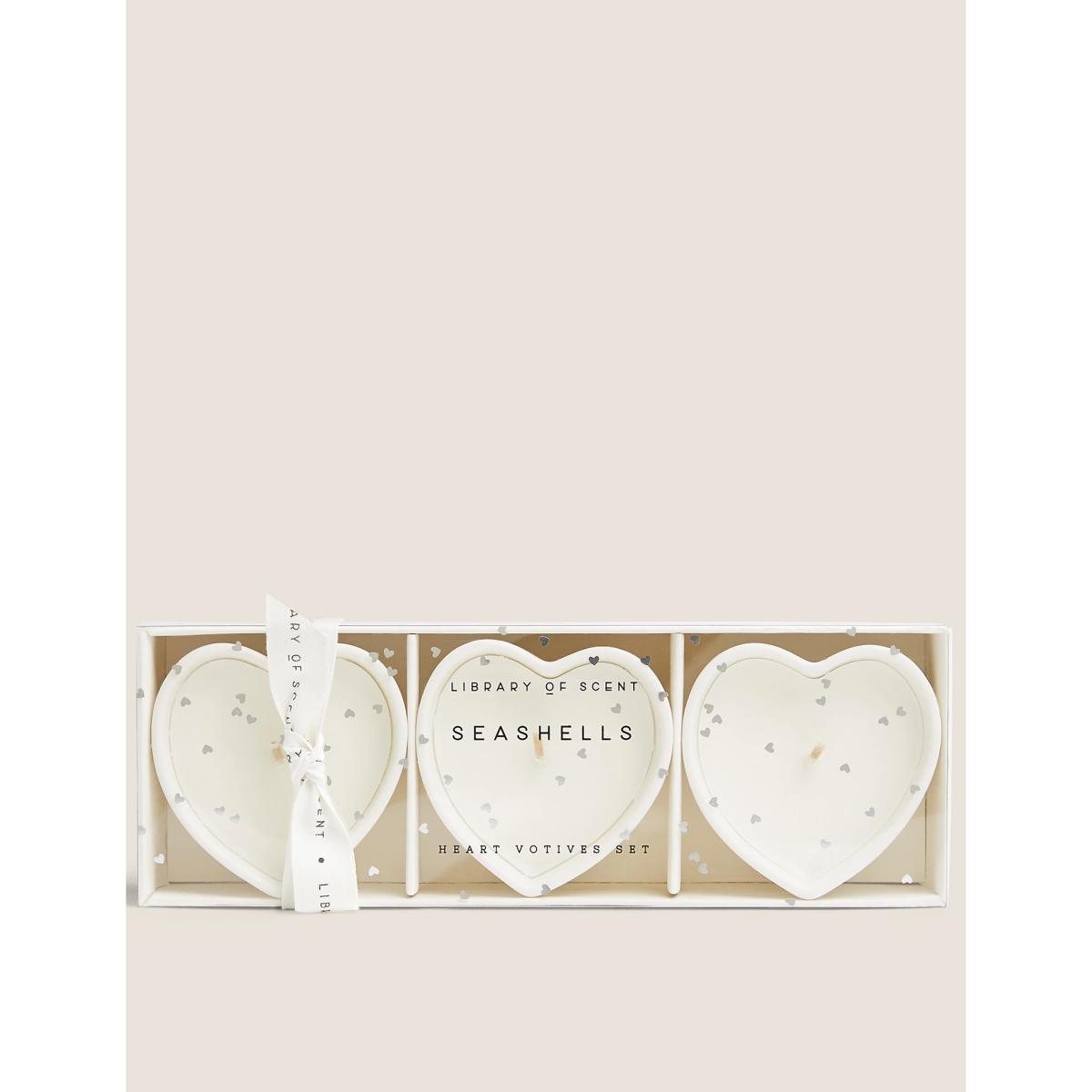 M&S Library Of Scent Set of 3 Seashells Heart Votive Candles - White, White – image 2
