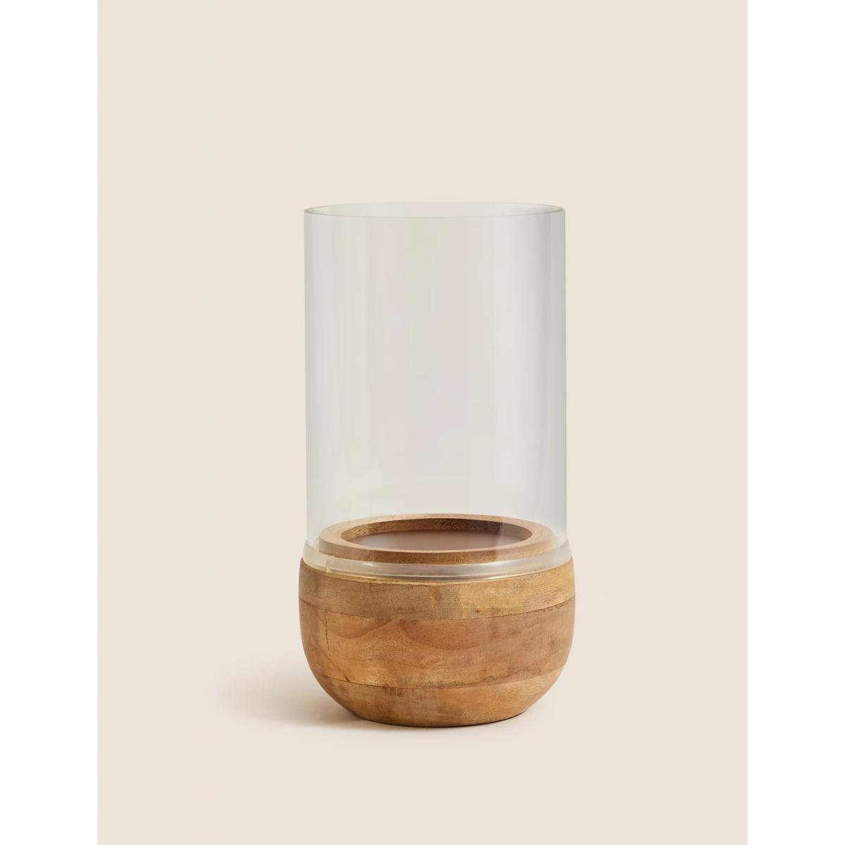 M&S Wood and Glass Hurricane Lantern - Natural, Natural – image 2