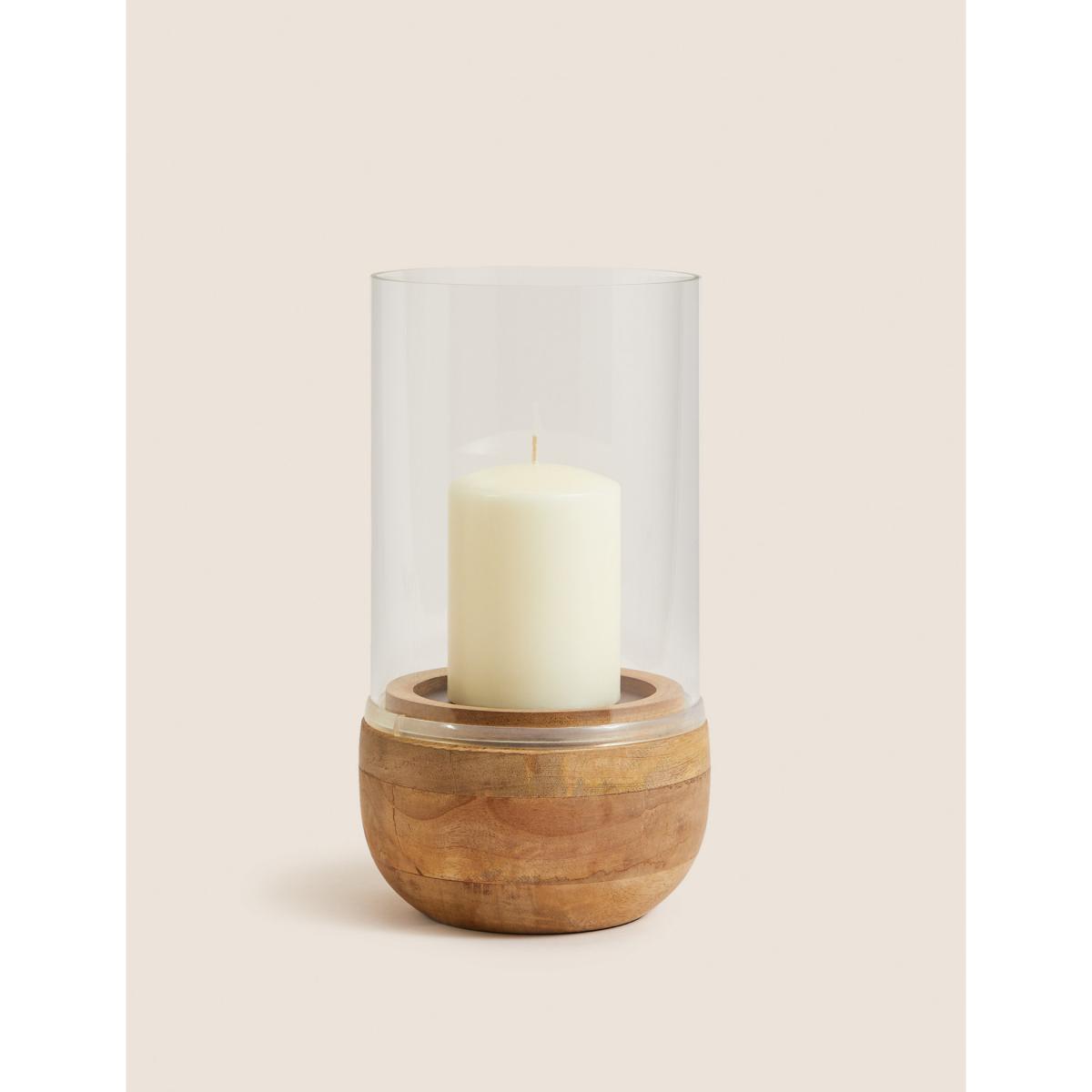M&S Wood and Glass Hurricane Lantern - Natural, Natural – image 3