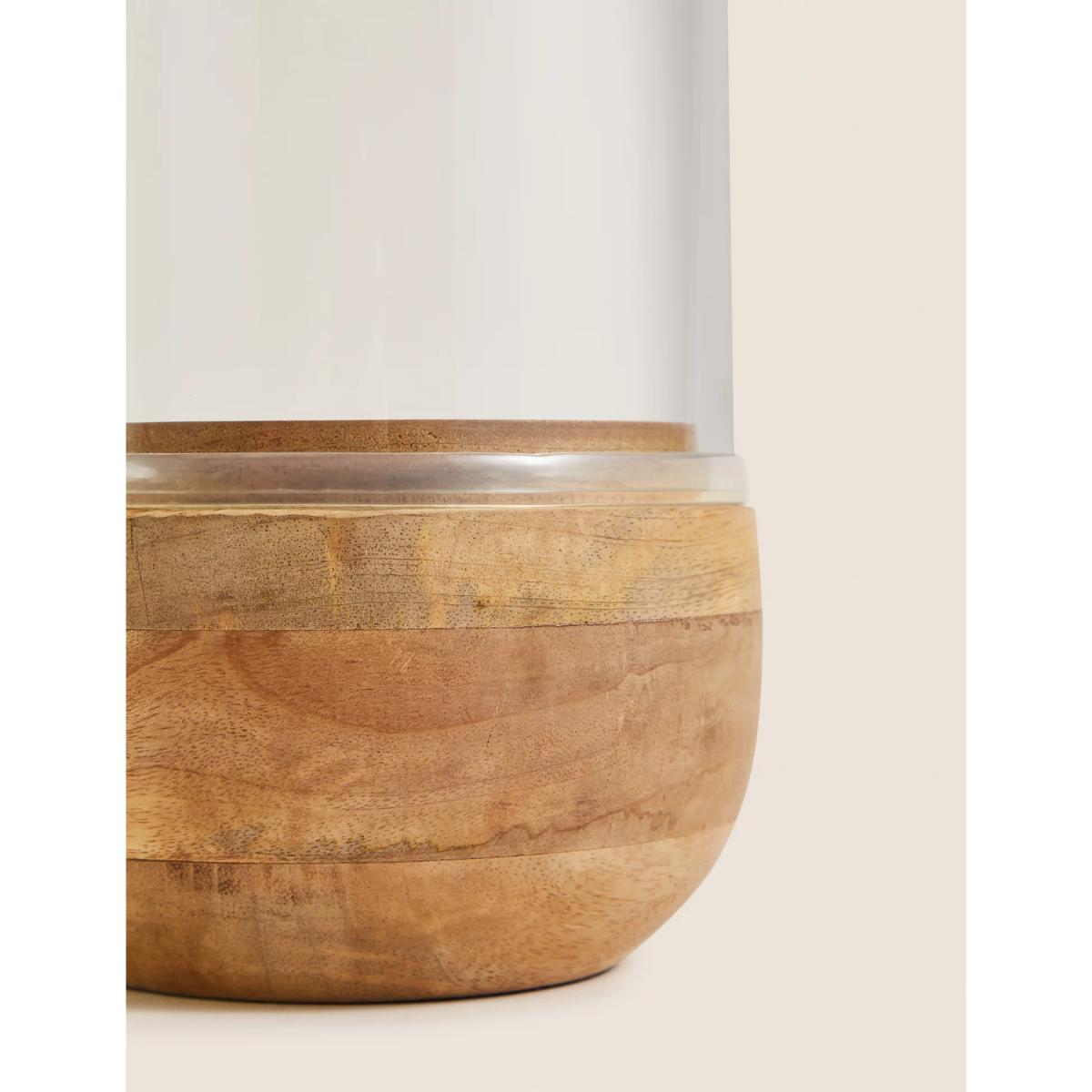 M&S Wood and Glass Hurricane Lantern - Natural, Natural – image 4