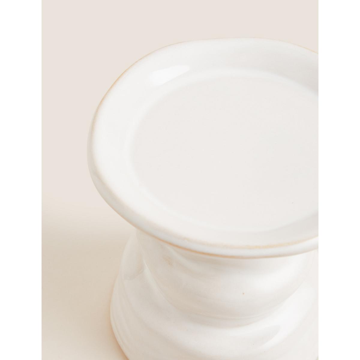M&S Medium Ceramic Pillar Candle Holder - White, White – image 2