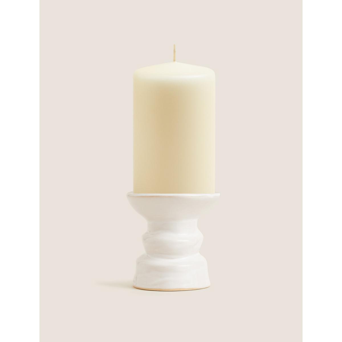 M&S Medium Ceramic Pillar Candle Holder - White, White – image 3
