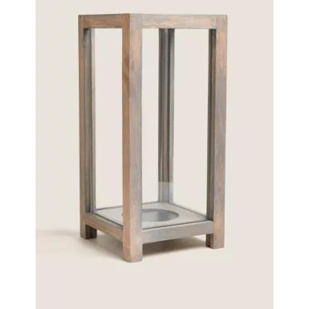 M&S Wooden Large Hurricane Lantern - Natural, Natural – image 1
