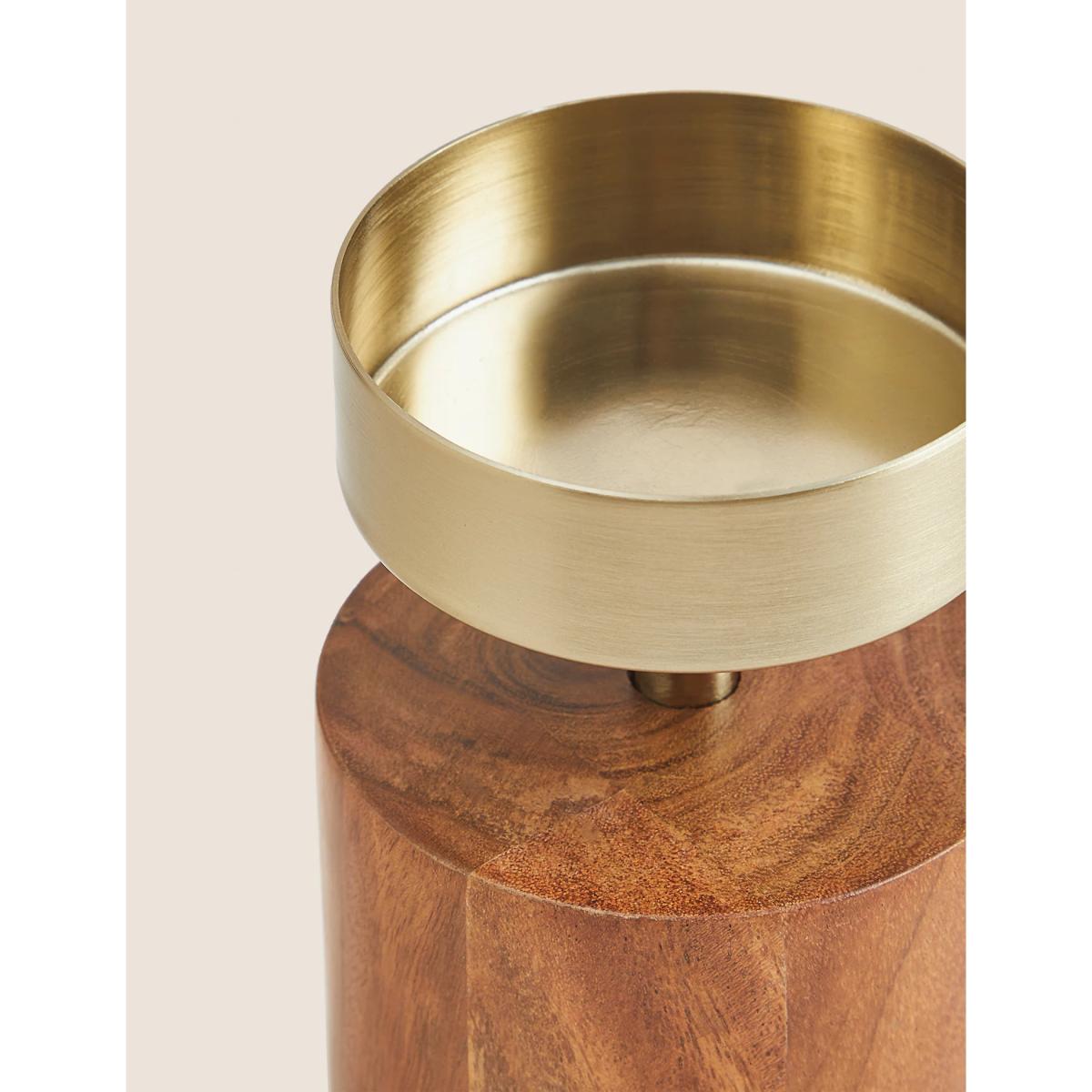 M&S Wood & Metal Pillar Candle Holder - Natural, Natural – image 2