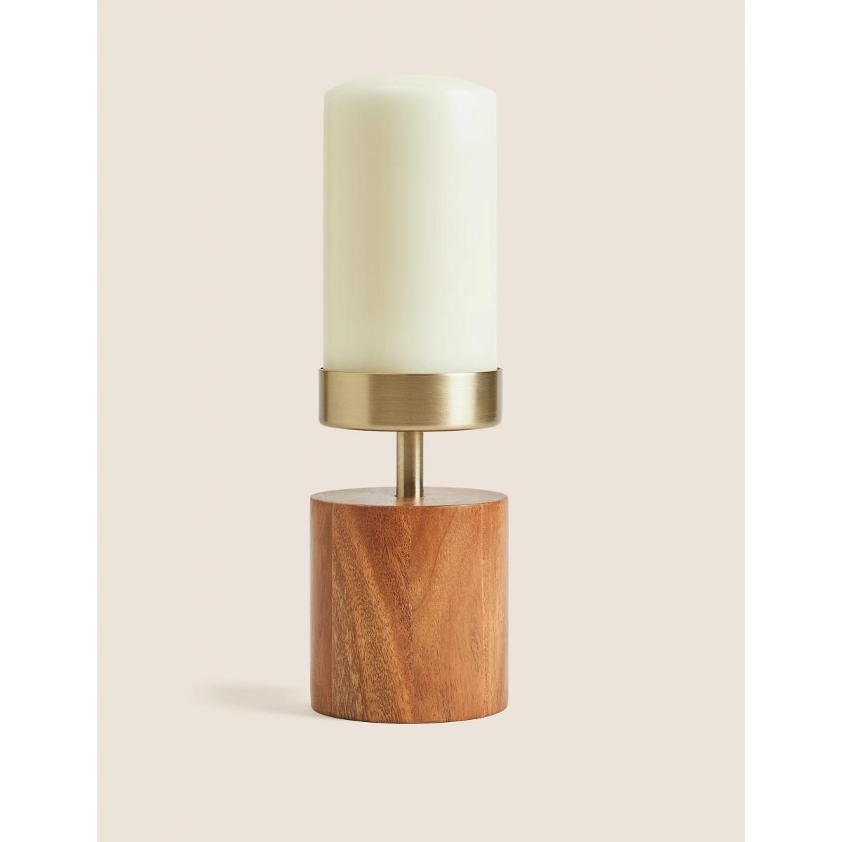 M&S Wood & Metal Pillar Candle Holder - Natural, Natural – image 3