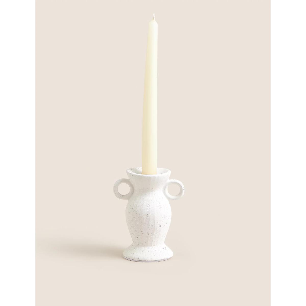 M&S Ceramic Shaped Dinner Candle Holder - White, White – image 3