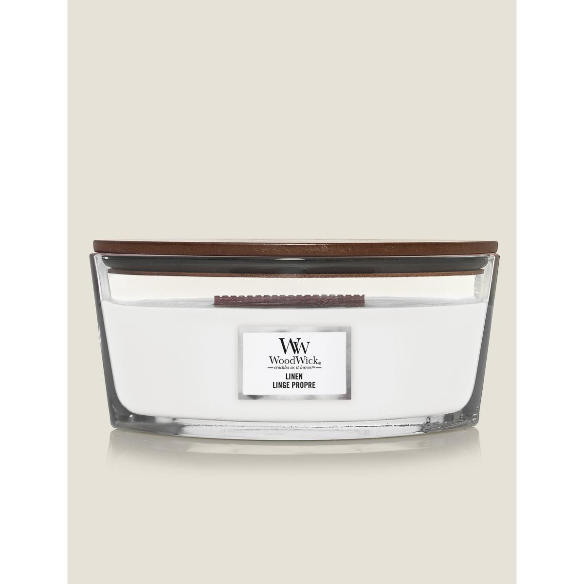 Woodwick Linen Ellipse Scented Candle with Crackle Wick - White, White – image 2