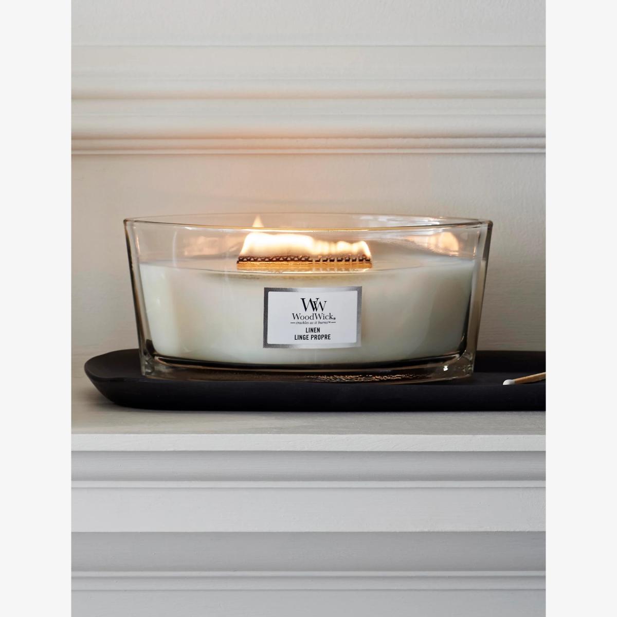 Woodwick Linen Ellipse Scented Candle with Crackle Wick - White, White – image 1