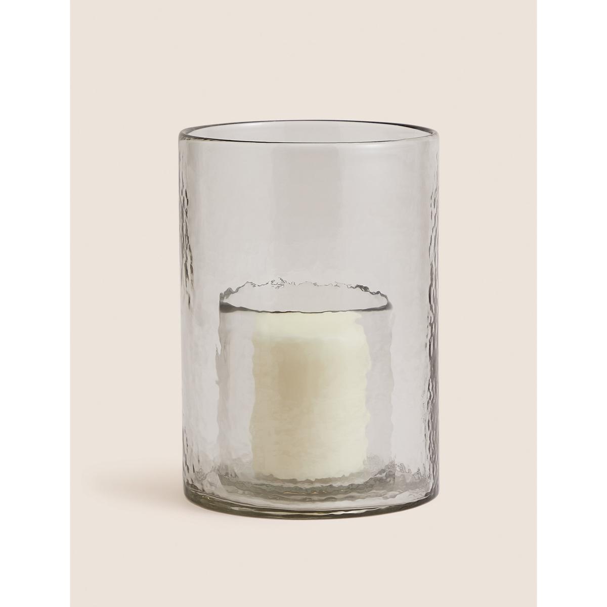 M&S Mottled Glass Hurricane Candle Holder - Clear, Clear – image 2