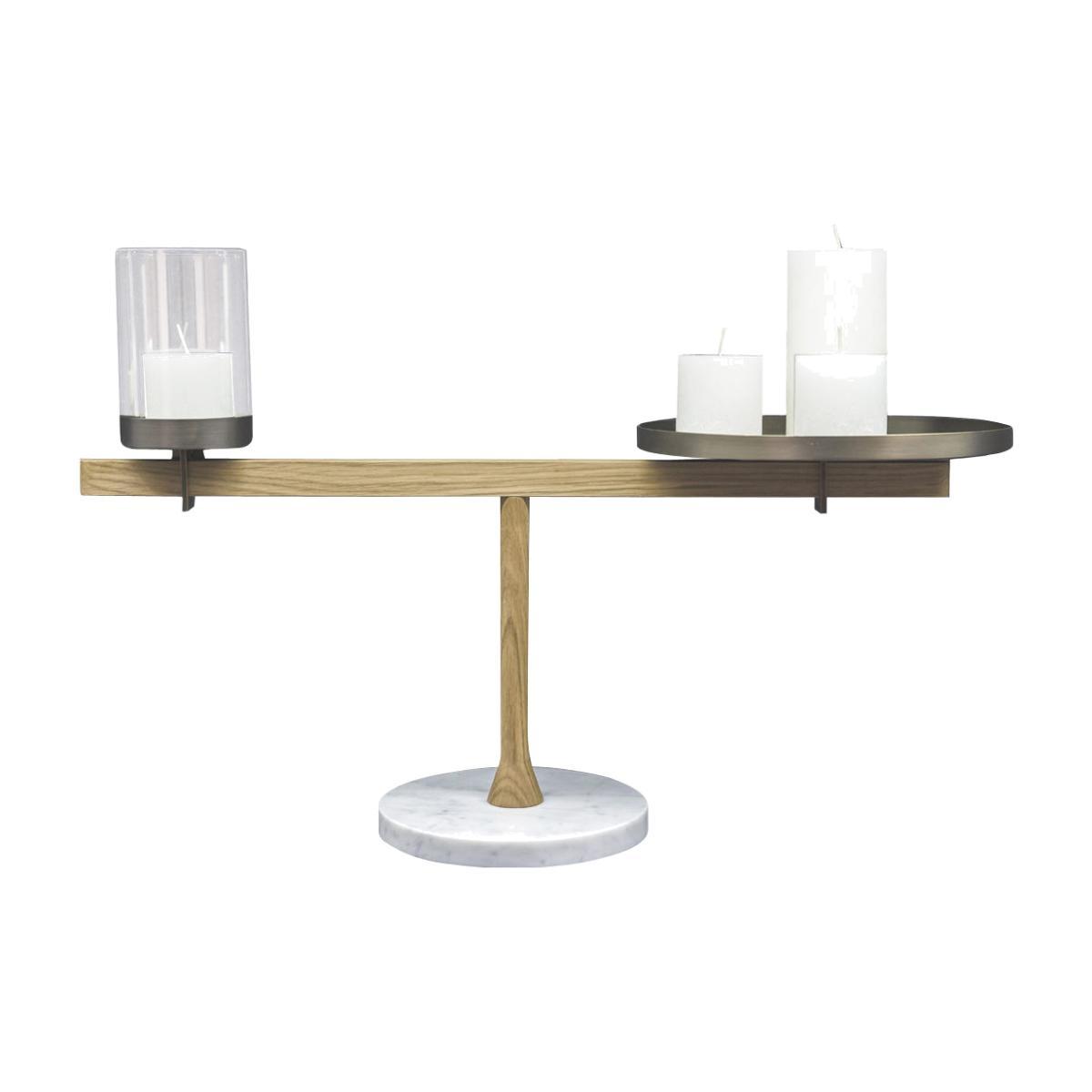 Balance Candelabra - L 63 x H 28 cm / Marble, oak & brass by Driade White/Gold/Natural wood