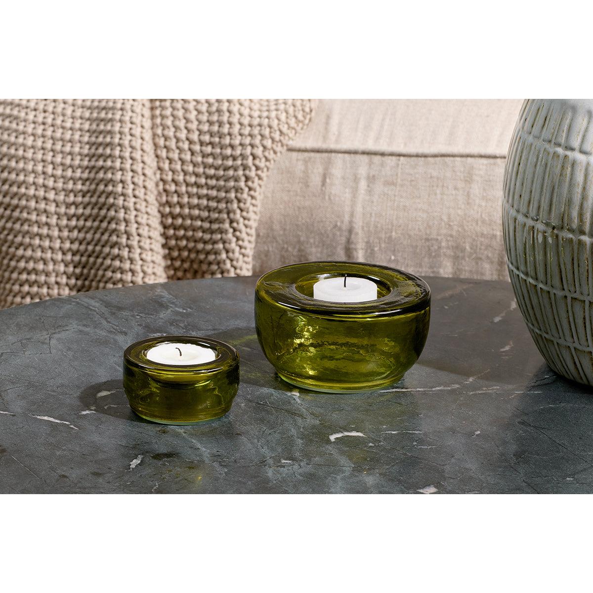 Nkuku Sakha Recycled Glass Tealight Holder Set Of 2 | Candles Holders & Lanterns | Green – image 2