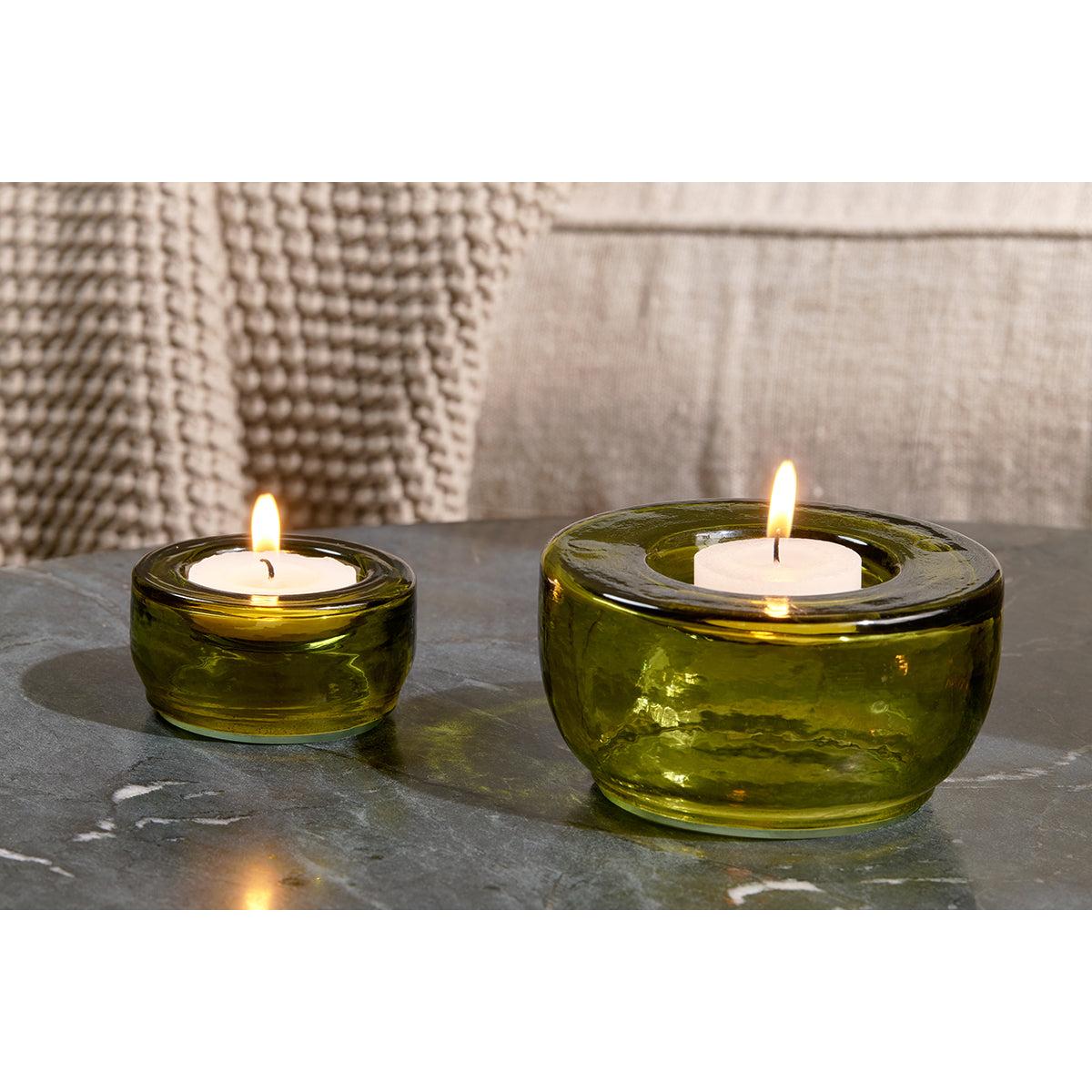 Nkuku Sakha Recycled Glass Tealight Holder Set Of 2 | Candles Holders & Lanterns | Green – image 3