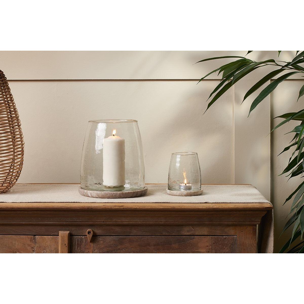 Nkuku Sikkim Marble & Recycled Glass Lantern | Candles Holders & Lanterns | Clear – image 2