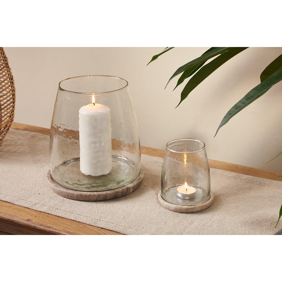 Nkuku Sikkim Marble & Recycled Glass Lantern | Candles Holders & Lanterns | Clear – image 3