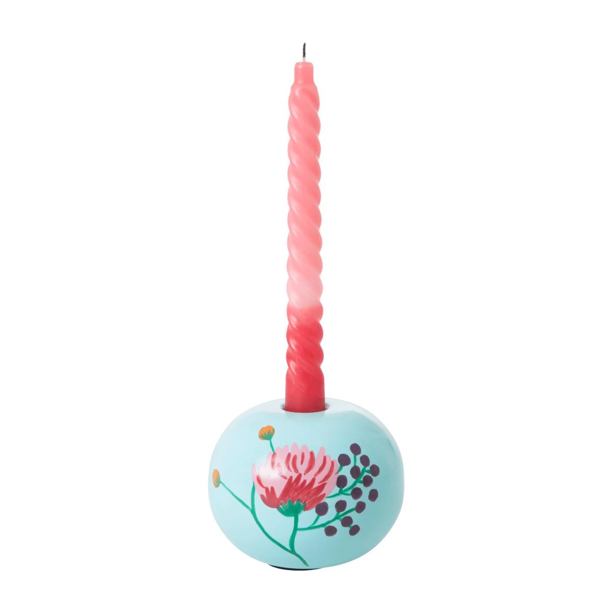 Rice candle sticks Ø10 cm Mint-handpainted flower – image 2