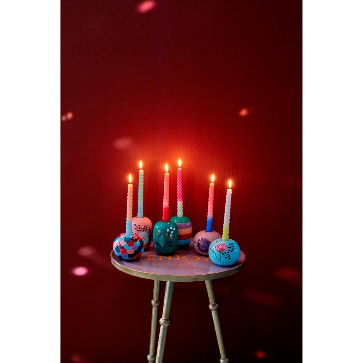 Rice candle sticks Ø10 cm Mint-handpainted flower – image 3