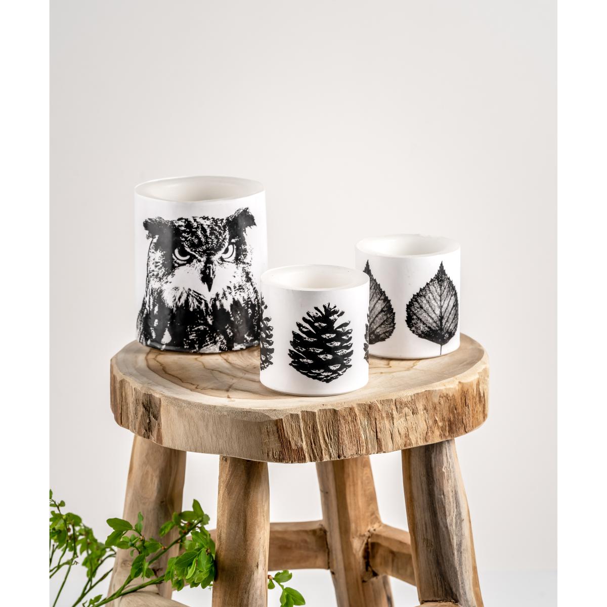 Nordic The Eagle Owl block candle 12 cm White-black – image 4