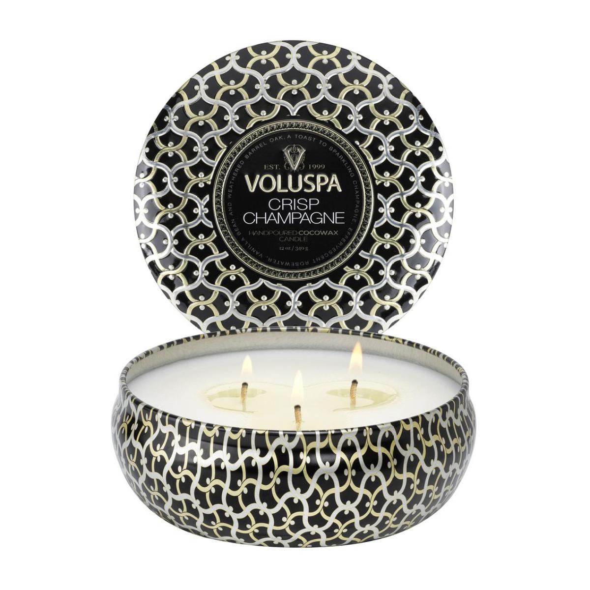 Maison Noir 3-wick Tin scented 40 hours Crisp Champagne – image 2
