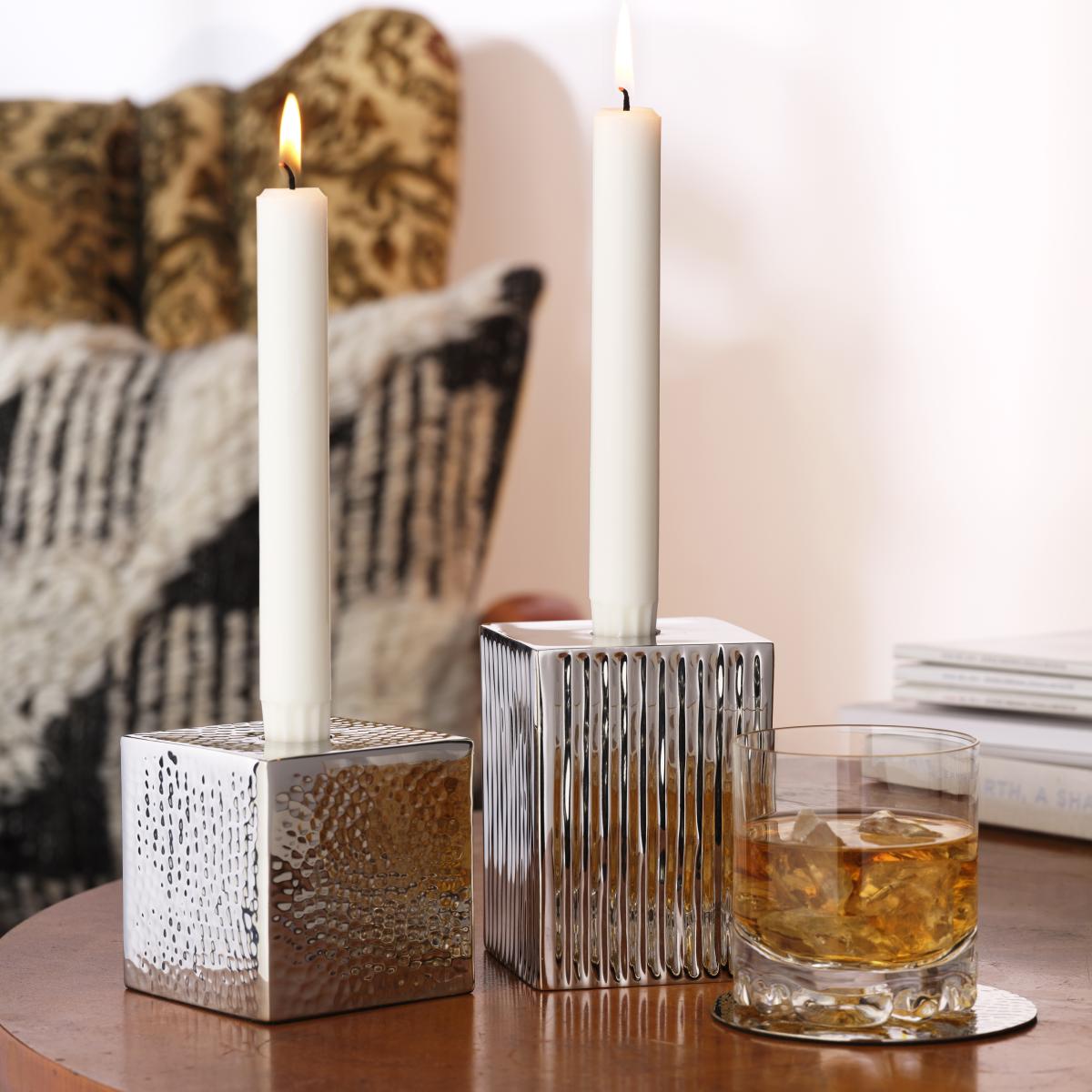 Candle holder ribbed 11 cm nickle plated brass – image 2