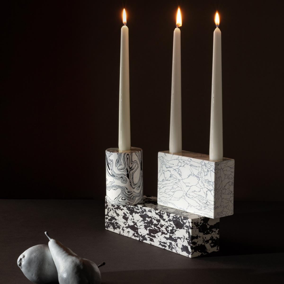 Swirl candle holder large Black-white – image 3