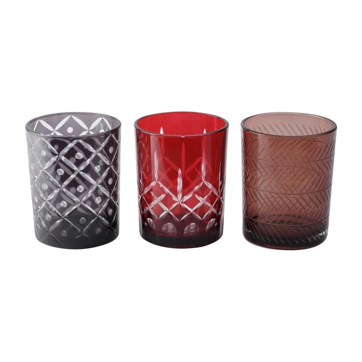 Libra Large Set Of 3 And Red Cut Votives Grey Brown