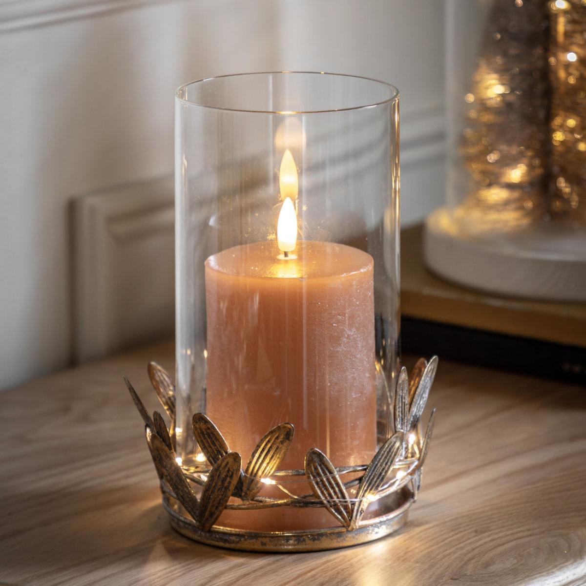 Gallery Interiors LED Mistletoe Candle Holder with LED in Gold – image 2