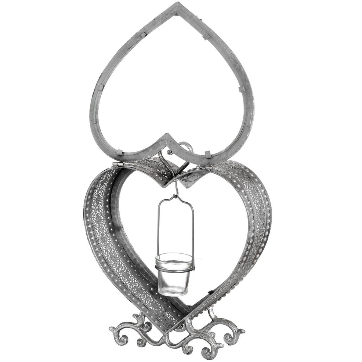 Hill Interiors Free Standing Heart Tealight Lantern in Antique Silver – image 3