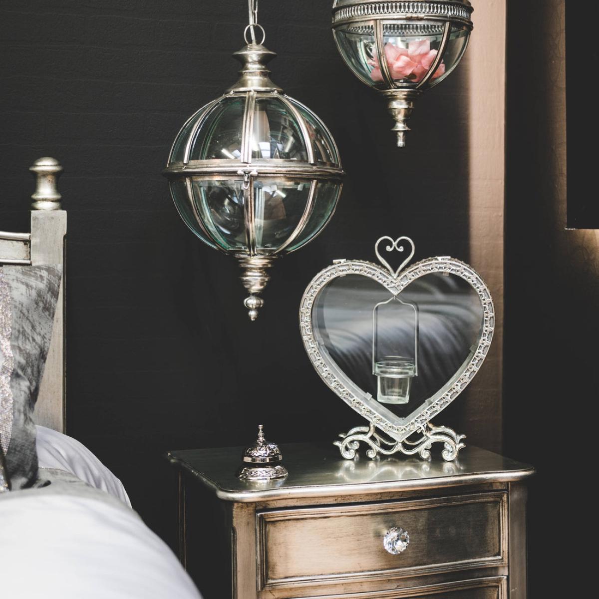 Hill Interiors Free Standing Heart Tealight Lantern in Antique Silver – image 4