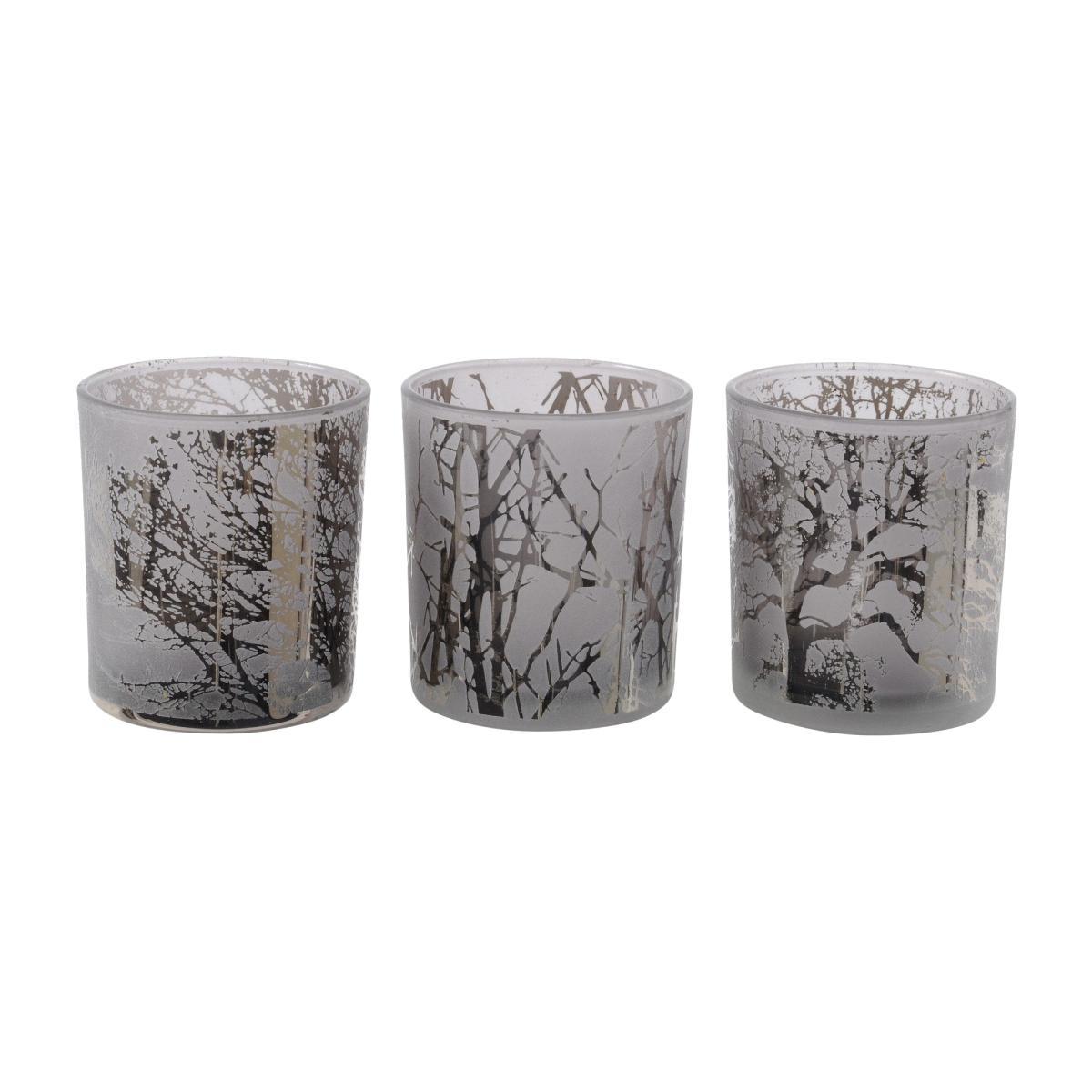 Libra Festive Branches Smoke Set Of 3 Tealight Holders