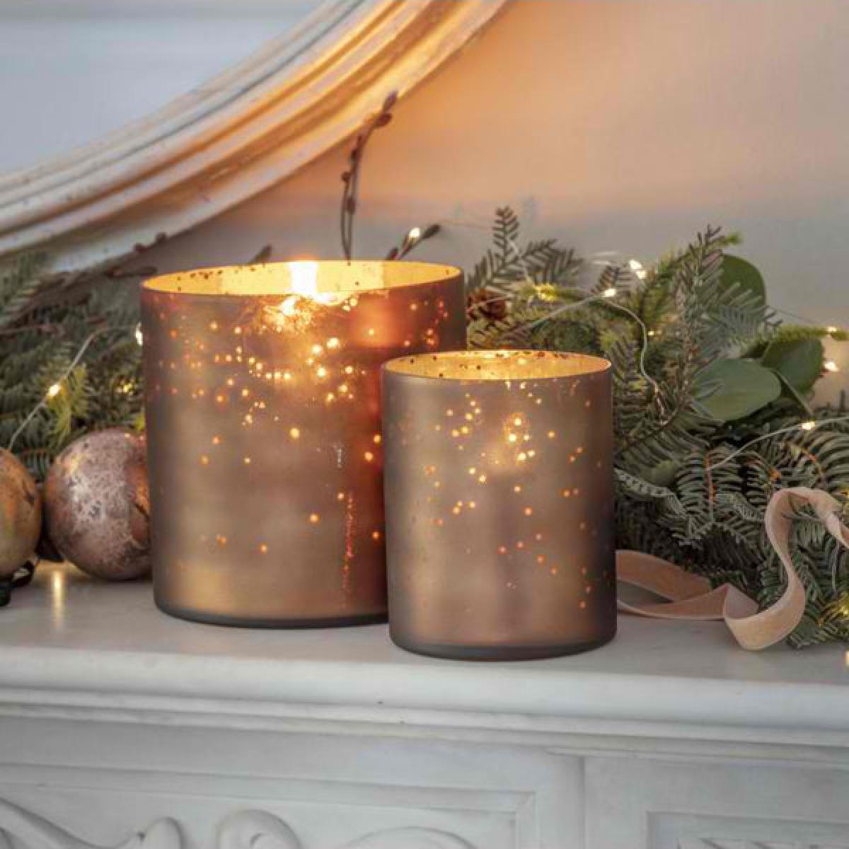 Gallery Interiors Set of 2 Candle Holder Votive / White/Grey/Gold / Small, Buxted Frosted – image 2