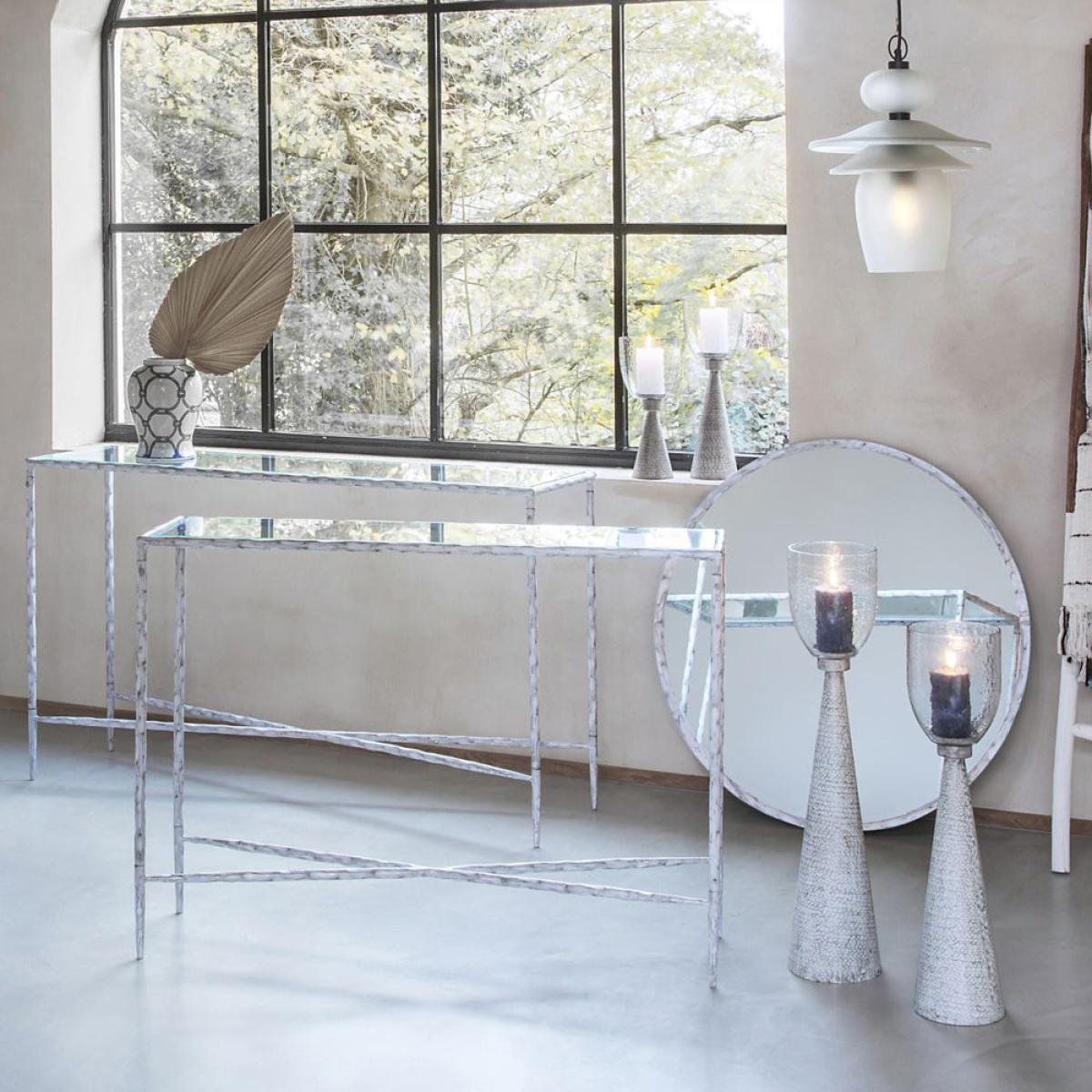 Libra Interiors Sandbanks Iron and Hammered Glass Table Hurricane | Outlet / Small – image 12