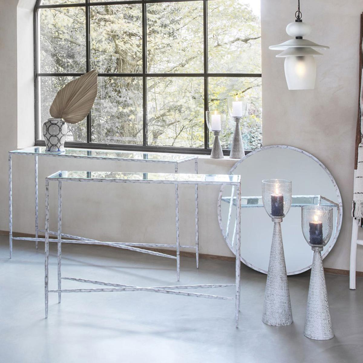 Libra Interiors Sandbanks Iron and Hammered Glass Table Hurricane | Outlet / Small – image 5