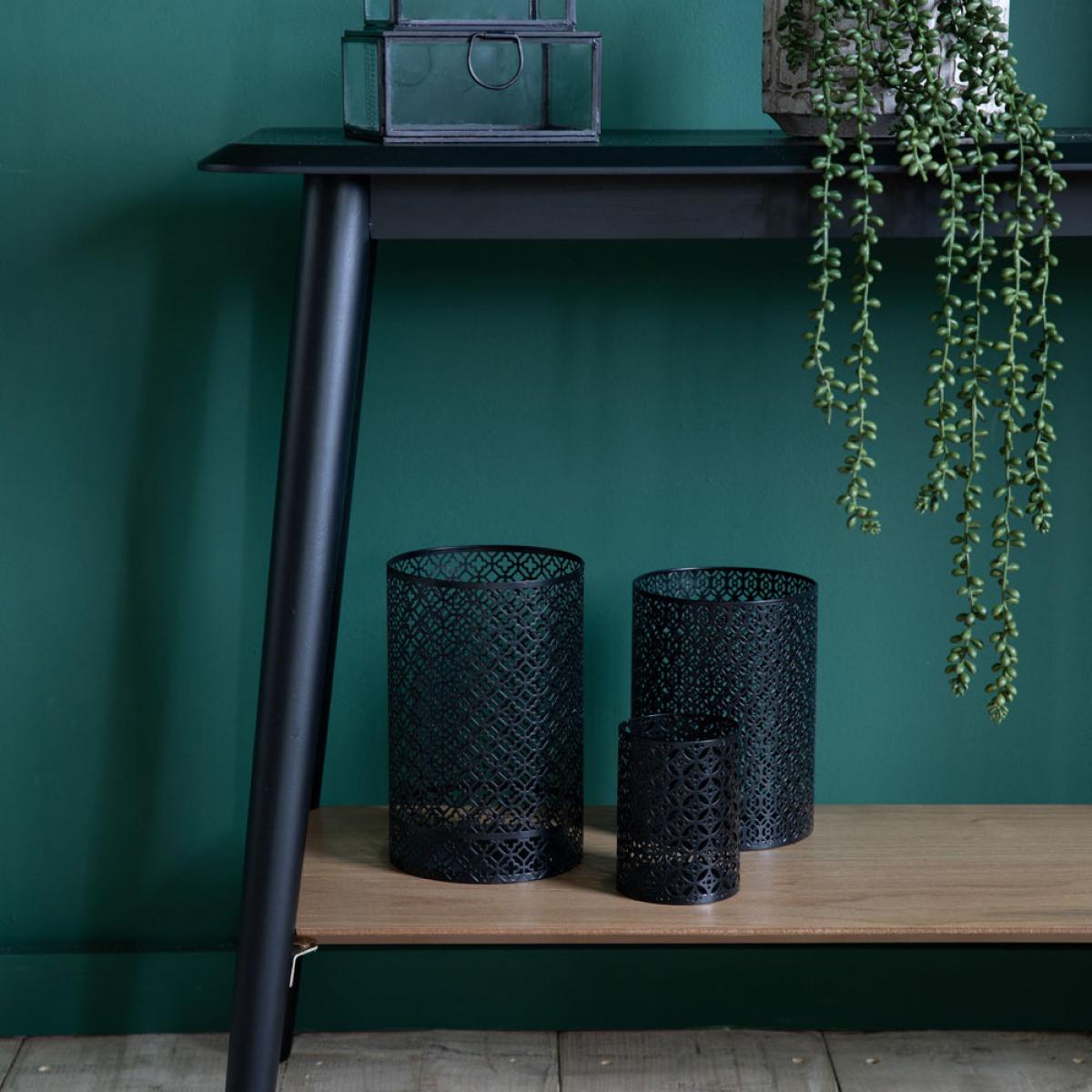 Gallery Interiors Set of 3 Aguilar Hurricane Lamp Black – image 2