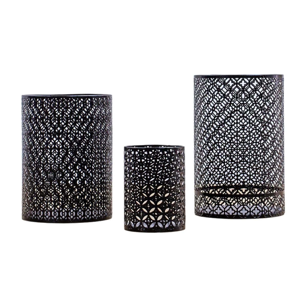 Gallery Interiors Set of 3 Aguilar Hurricane Lamp Black – image 1