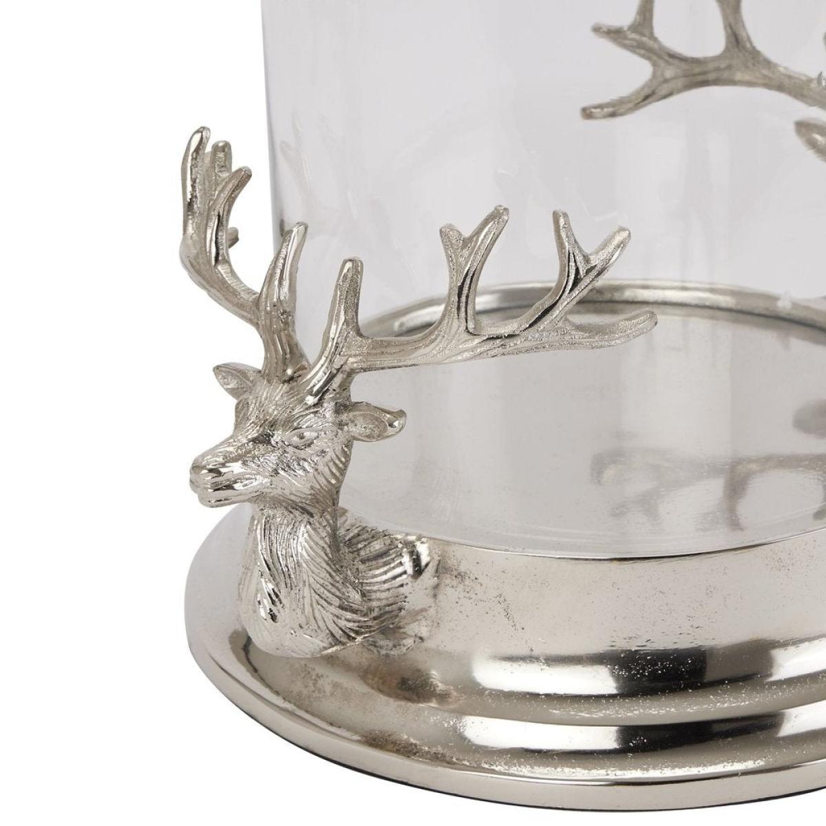 Hill Interiors Stag Heads Hurricane Lantern in Silver – image 2