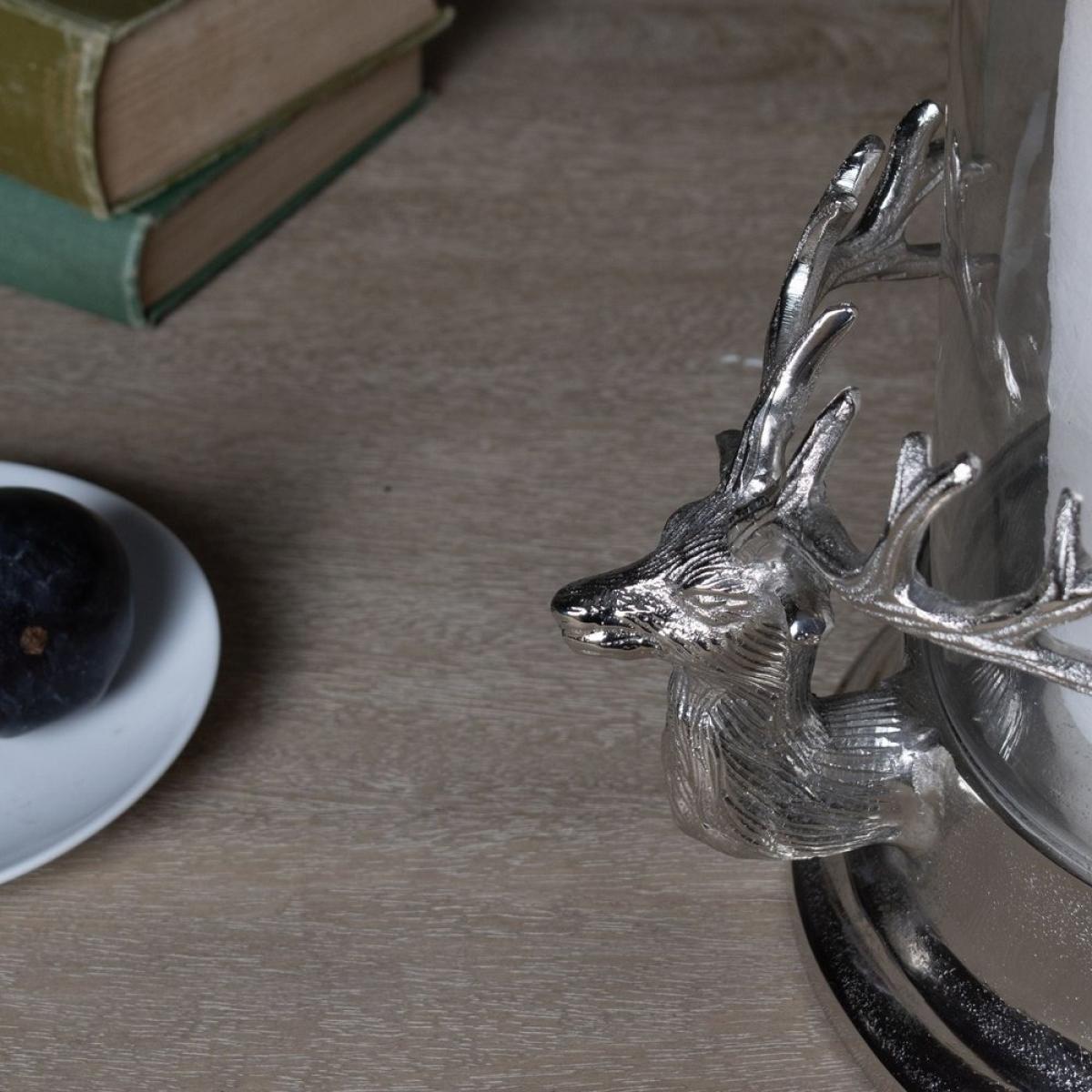 Hill Interiors Stag Heads Hurricane Lantern in Silver – image 4