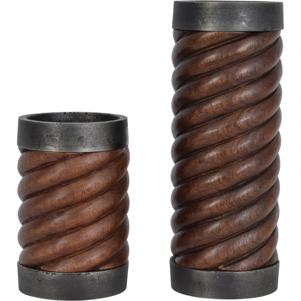 Libra Barleytwist Wood And Metal Pillar Candle Holder Small – image 5
