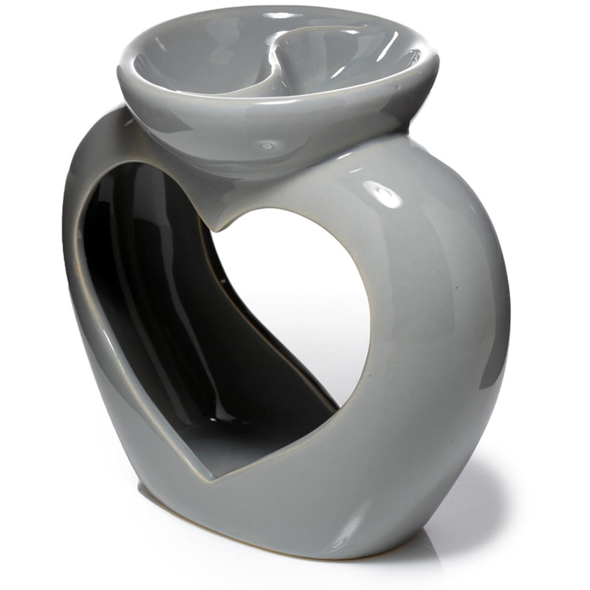 Grey Heart Shaped Double Dish Ceramic Oil and Wax Burner - Grey – image 2