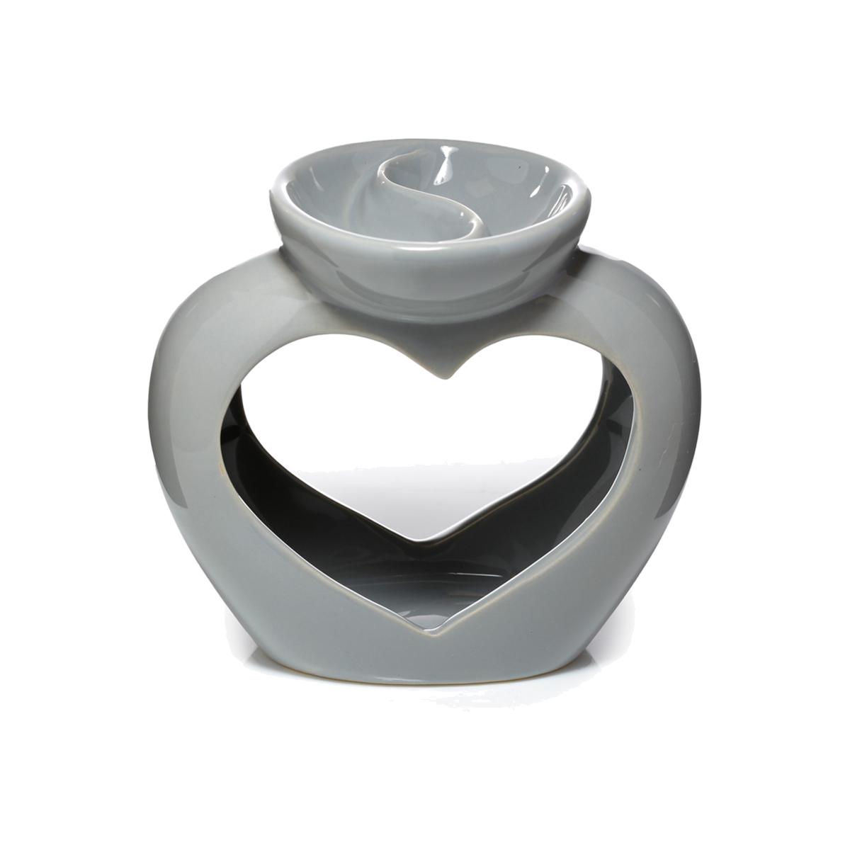 Grey Heart Shaped Double Dish Ceramic Oil and Wax Burner - Grey – image 1