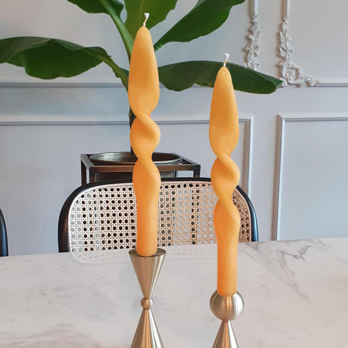 The Mia Mustard Spiral Candle, Set of 2 - Mustard Yellow – image 2