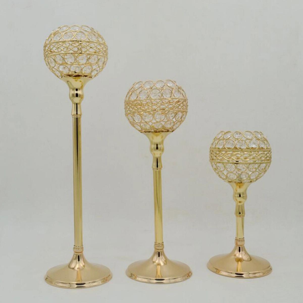 Elegant Electroplated Hollow Carved Stemmed Candle Holders Wedding Decor - Gold  / 12cm*38cm – image 4